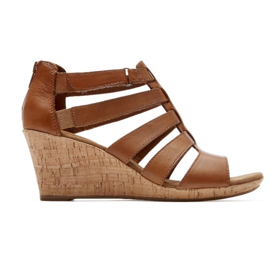 Sandália Rockport Briah Gladiator Couro Castanho Escuro