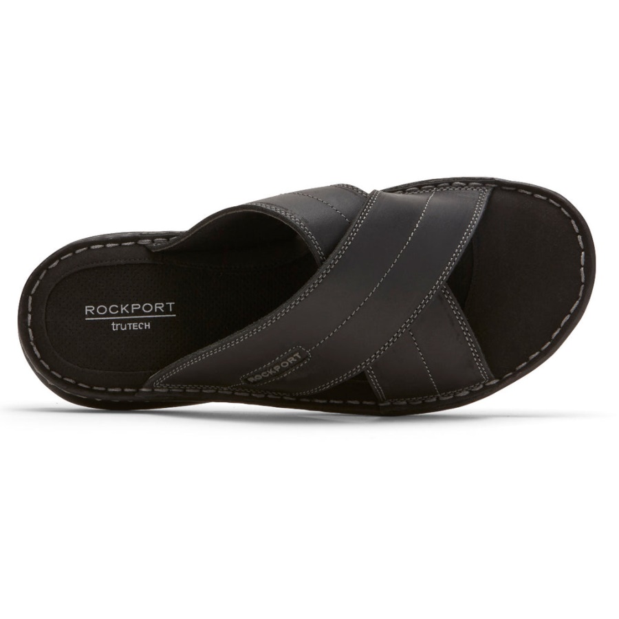 Rockport Darwyn Cross Band Sandália Slide Couro Preto Ii
