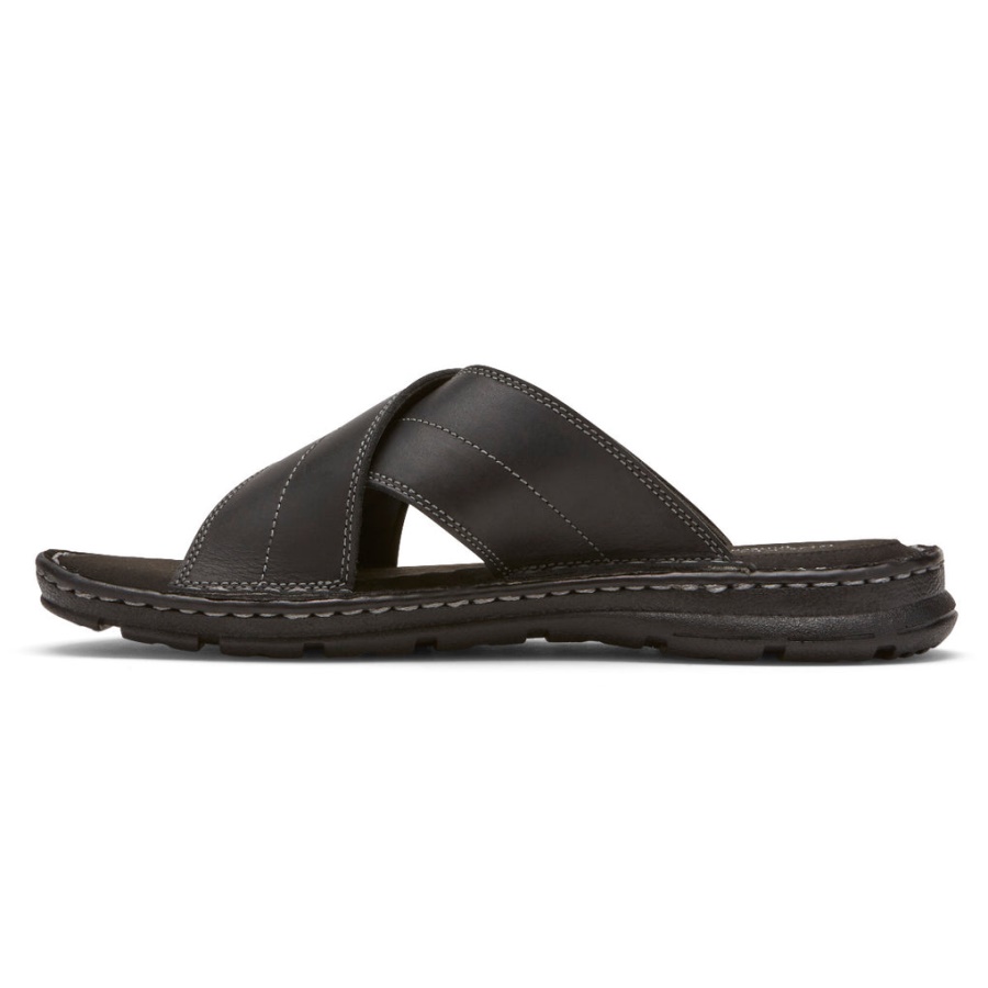 Rockport Darwyn Cross Band Sandália Slide Couro Preto Ii