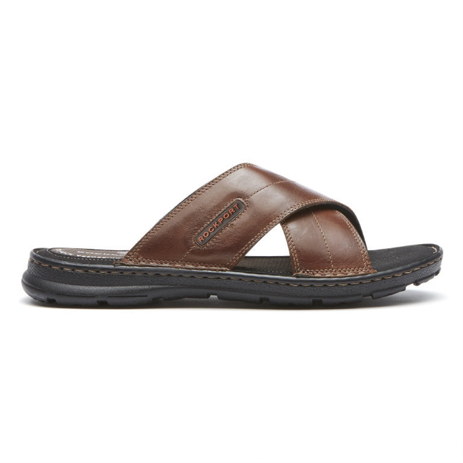 Rockport Darwyn Cross Band Slide Sandália Treinador Marrom Lea