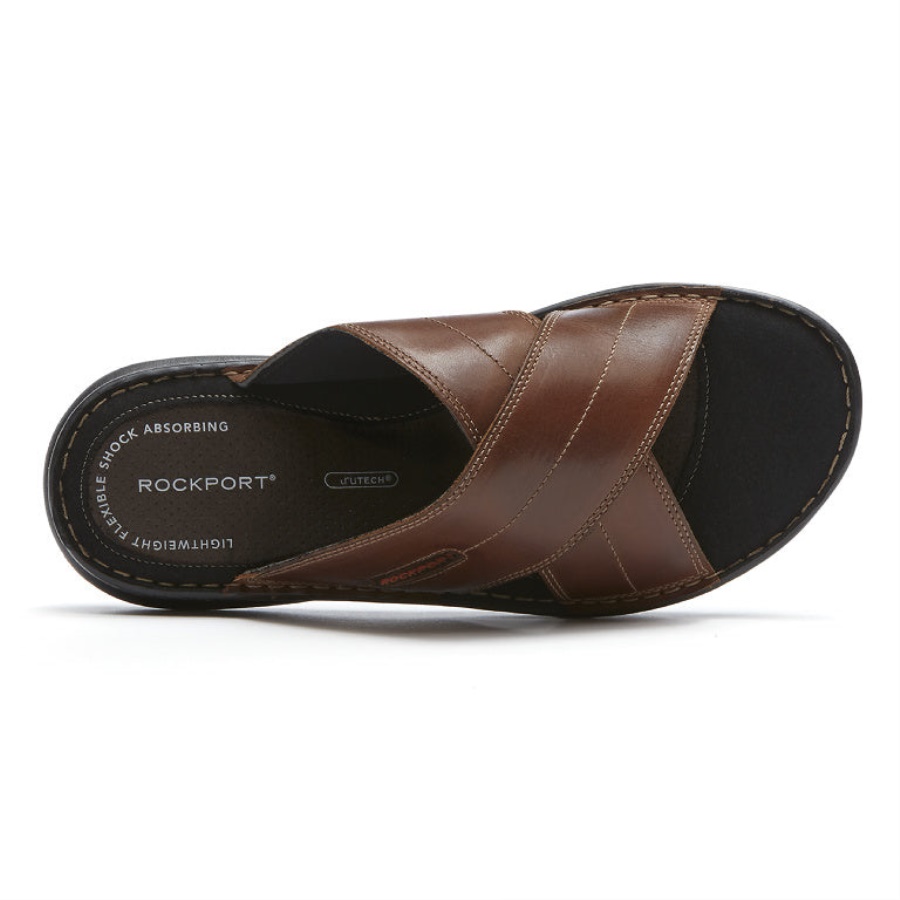 Rockport Darwyn Cross Band Slide Sandália Treinador Marrom Lea