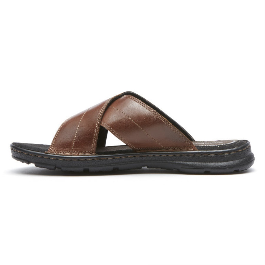 Rockport Darwyn Cross Band Slide Sandália Treinador Marrom Lea