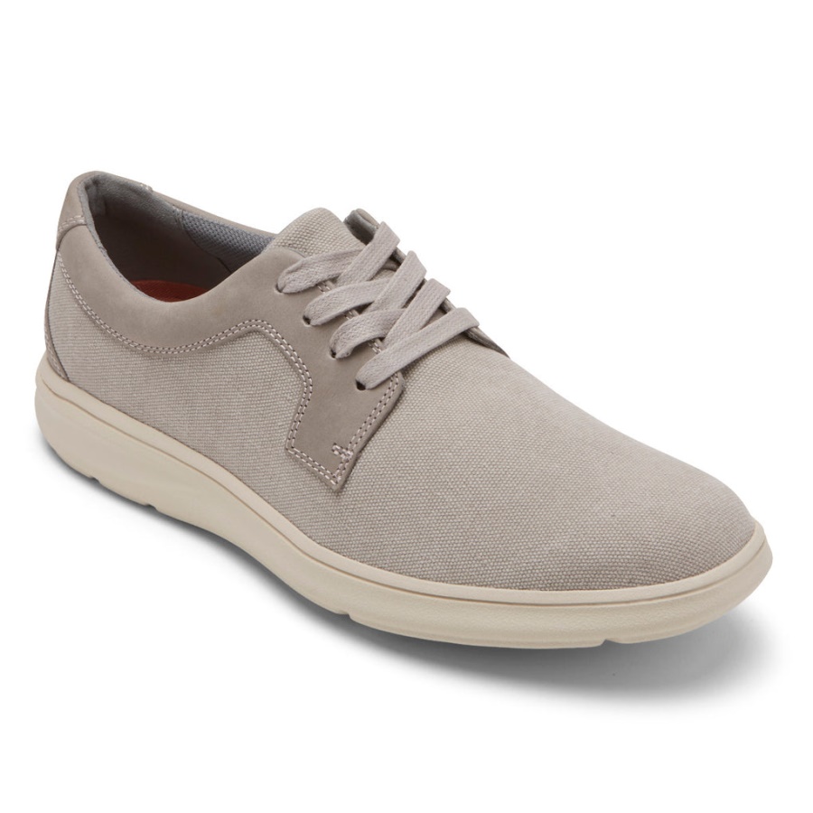 Rockport Men's Beckcom Biqueira Simples 4 Olhos Oxford Stone Canvas Nubuck