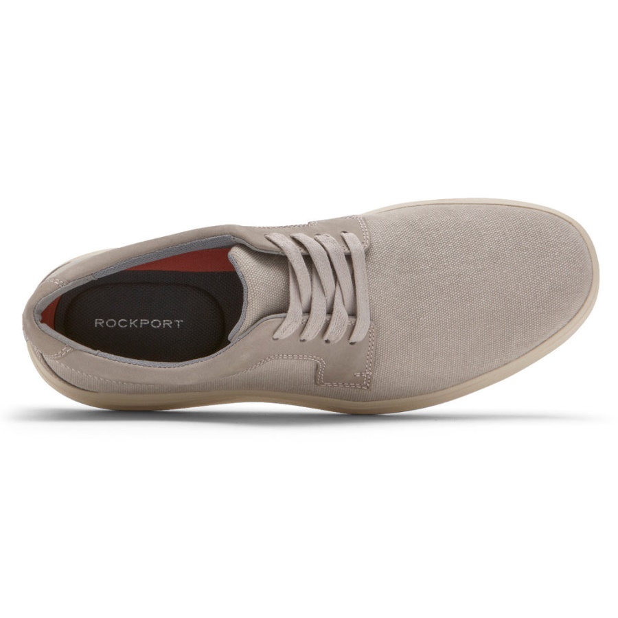 Rockport Men's Beckcom Biqueira Simples 4 Olhos Oxford Stone Canvas Nubuck