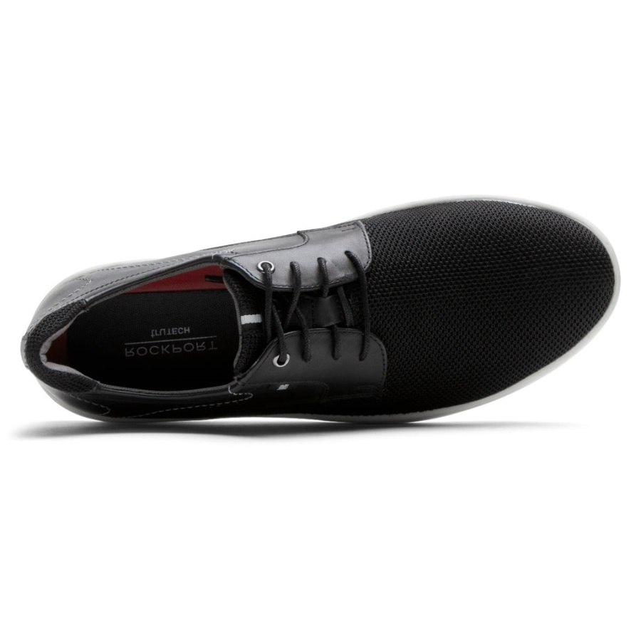 Rockport Caldwell Bico Liso Oxford Couro De Malha Preta Masculino