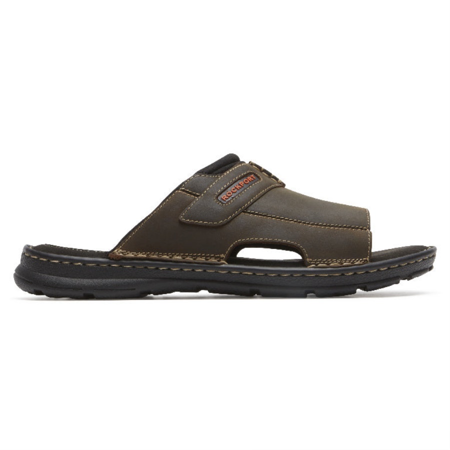 Sandália Masculina Rockport Darwyn 2 Slide Marrom Ii Lea