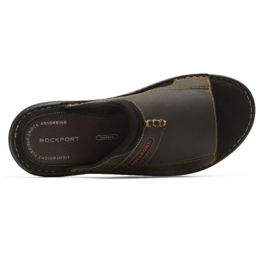 Sandália Masculina Rockport Darwyn 2 Slide Marrom Ii Lea