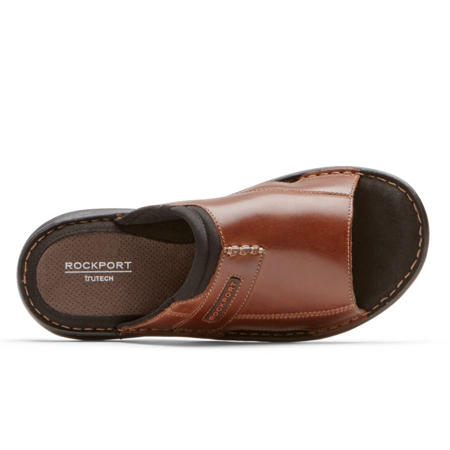 Sandália Masculina Rockport Darwyn 2 Slide Treinador Marrom