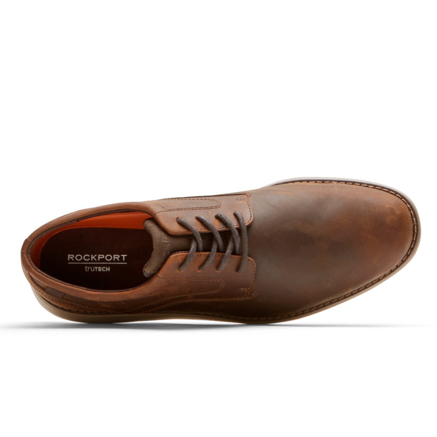 Rockport Masculino Garett Bico Liso Oxford New Tan Lea
