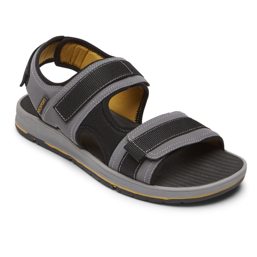 Sandália Masculina Lucky Bay Sport 3 Tiras Cinza Rockport