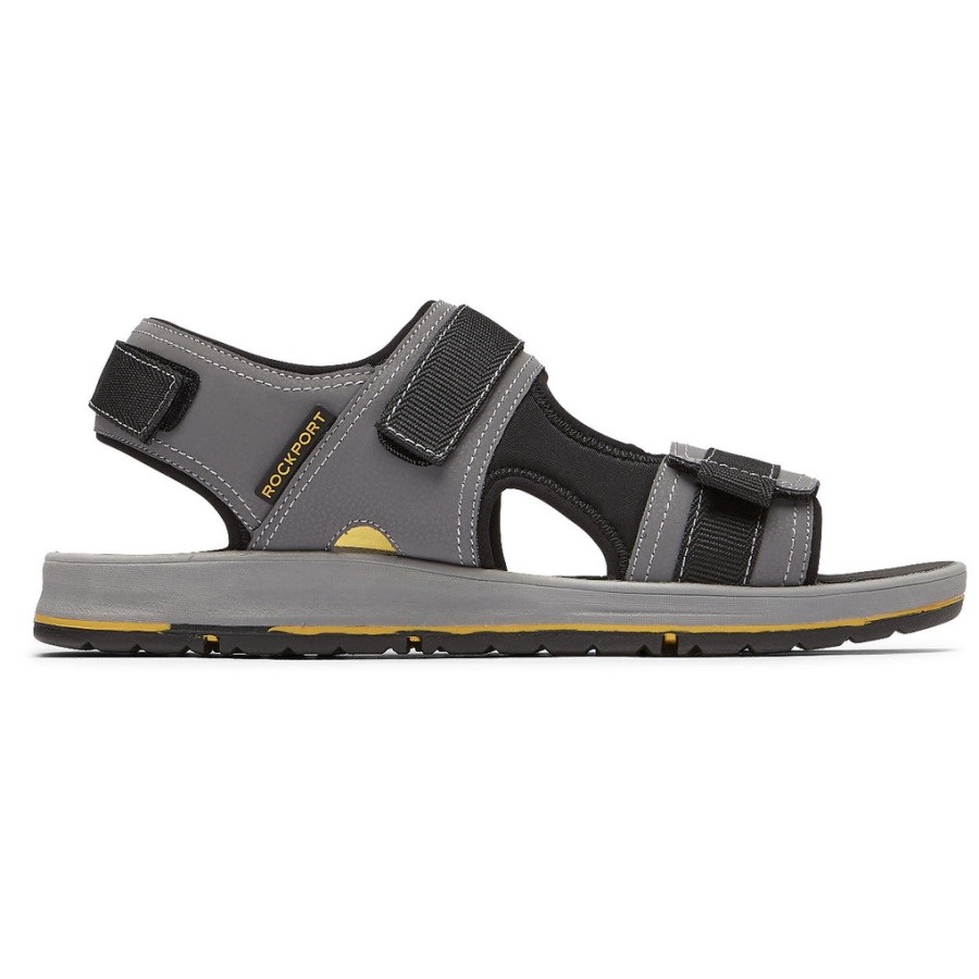 Sandália Masculina Lucky Bay Sport 3 Tiras Cinza Rockport