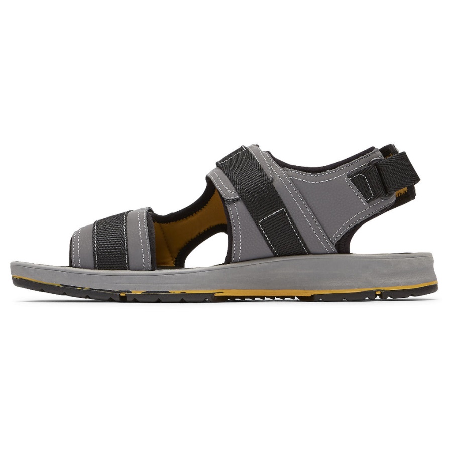 Sandália Masculina Lucky Bay Sport 3 Tiras Cinza Rockport