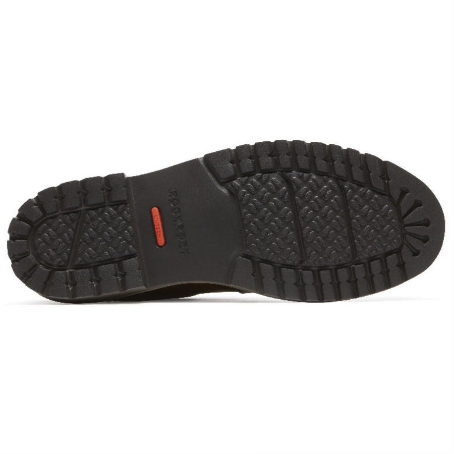 Rockport Marshall Masculino Bico Liso Oxford Couro Marrom Escuro