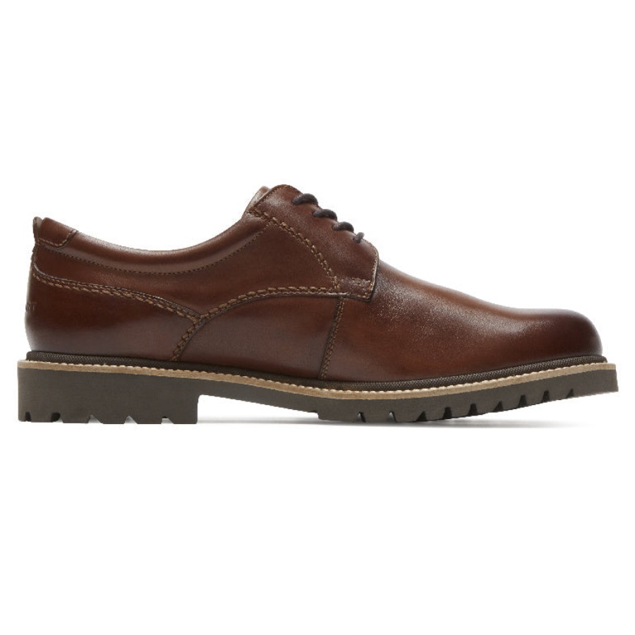 Rockport Marshall Masculino Bico Liso Oxford Couro Marrom Escuro