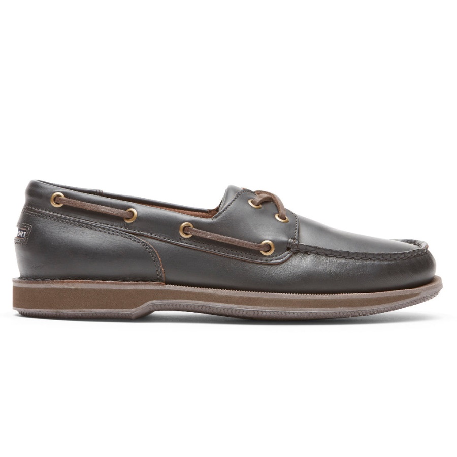 Sapato Rockport Masculino Perth Boat Marrom Escuro Pull Up