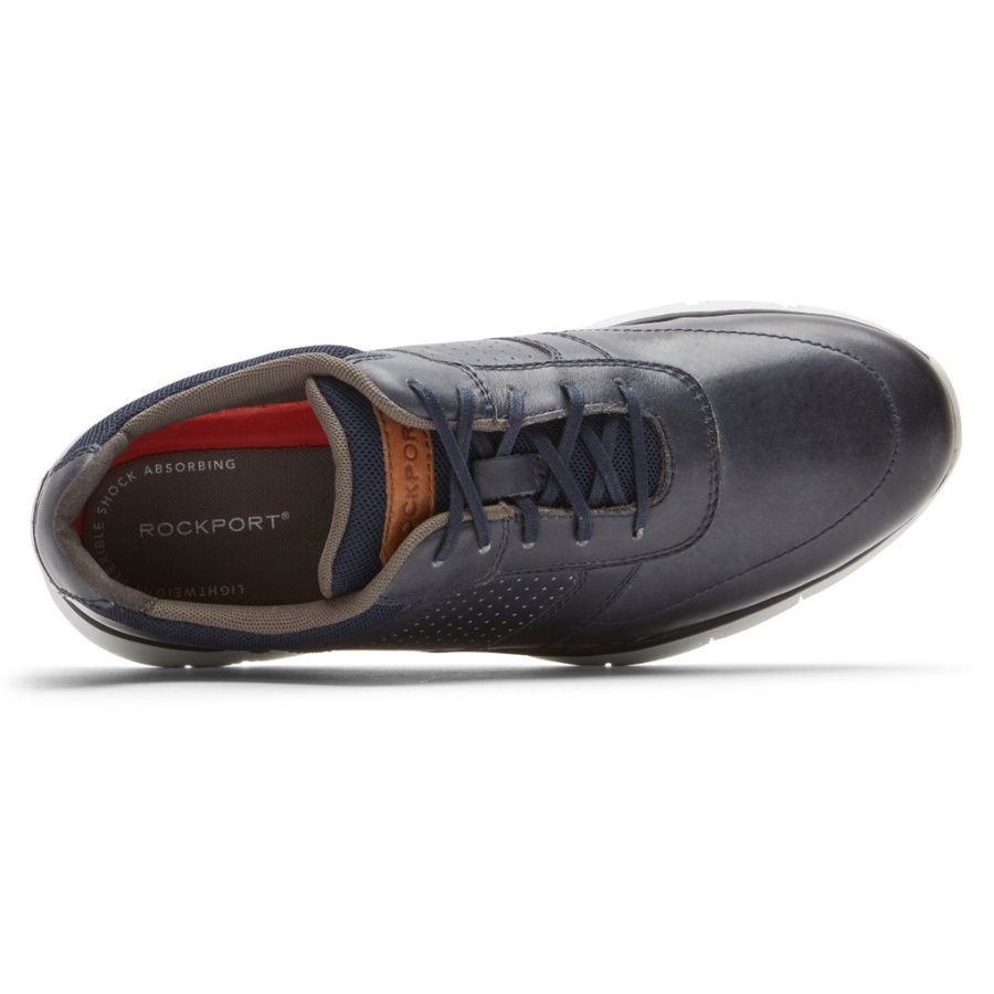 Sapatilha Casual Masculina No Horário Nobre Rockport Azul Marinho Liso Lea