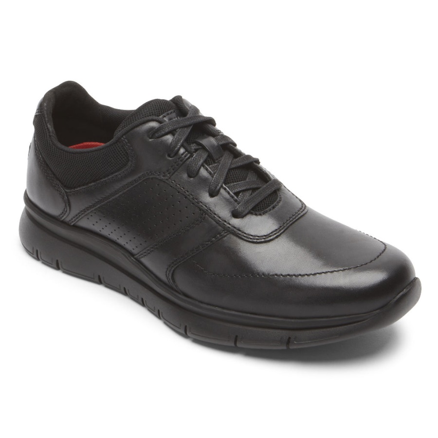 Tênis Casual Masculino No Horário Nobre Rockport Triplo Preto Liso Lea