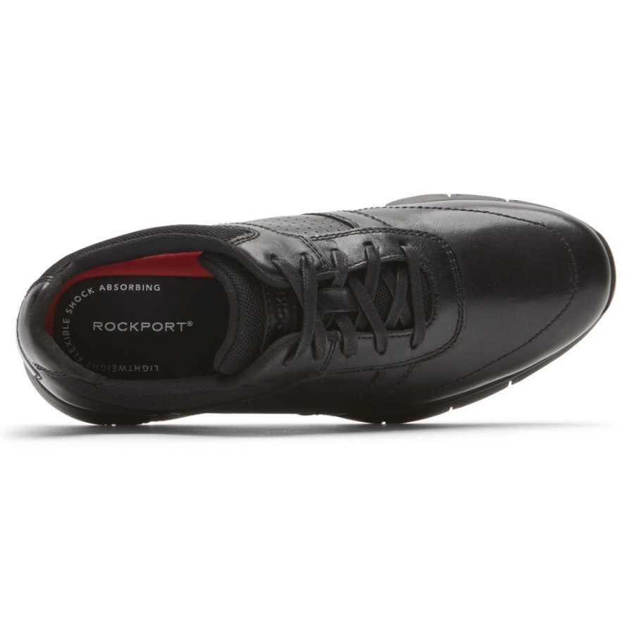 Tênis Casual Masculino No Horário Nobre Rockport Triplo Preto Liso Lea