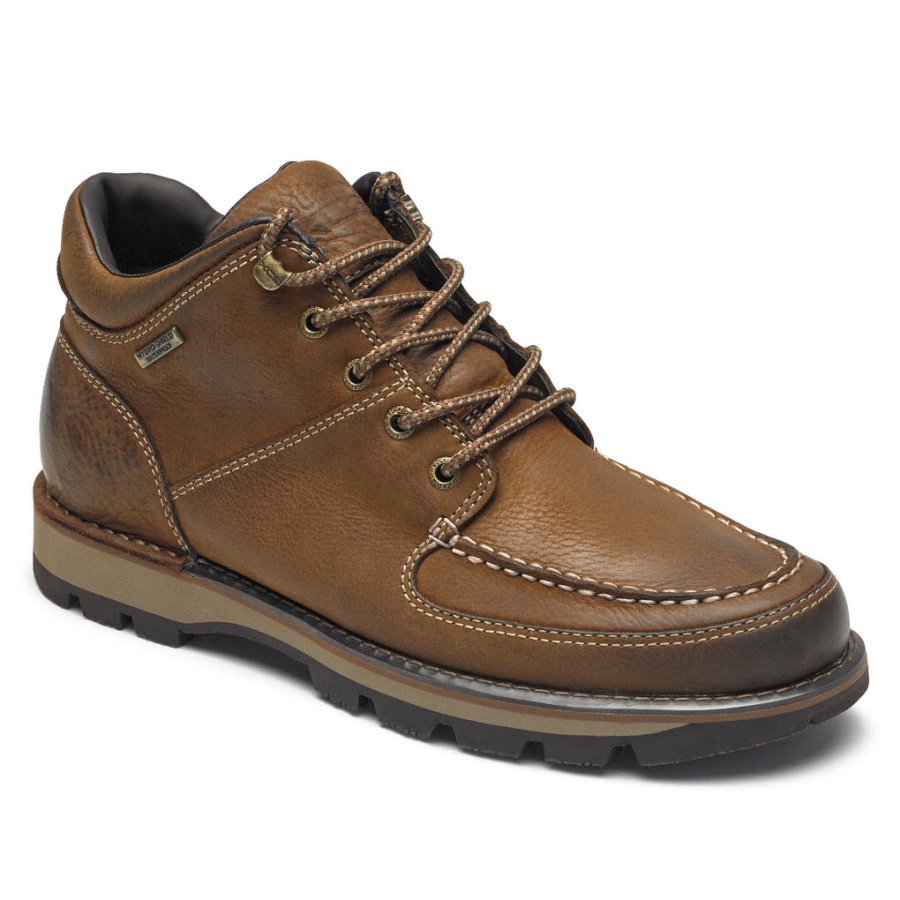 Bota Chukka Masculina Rockport Umbwe II Impermeável Boston Tan Couro