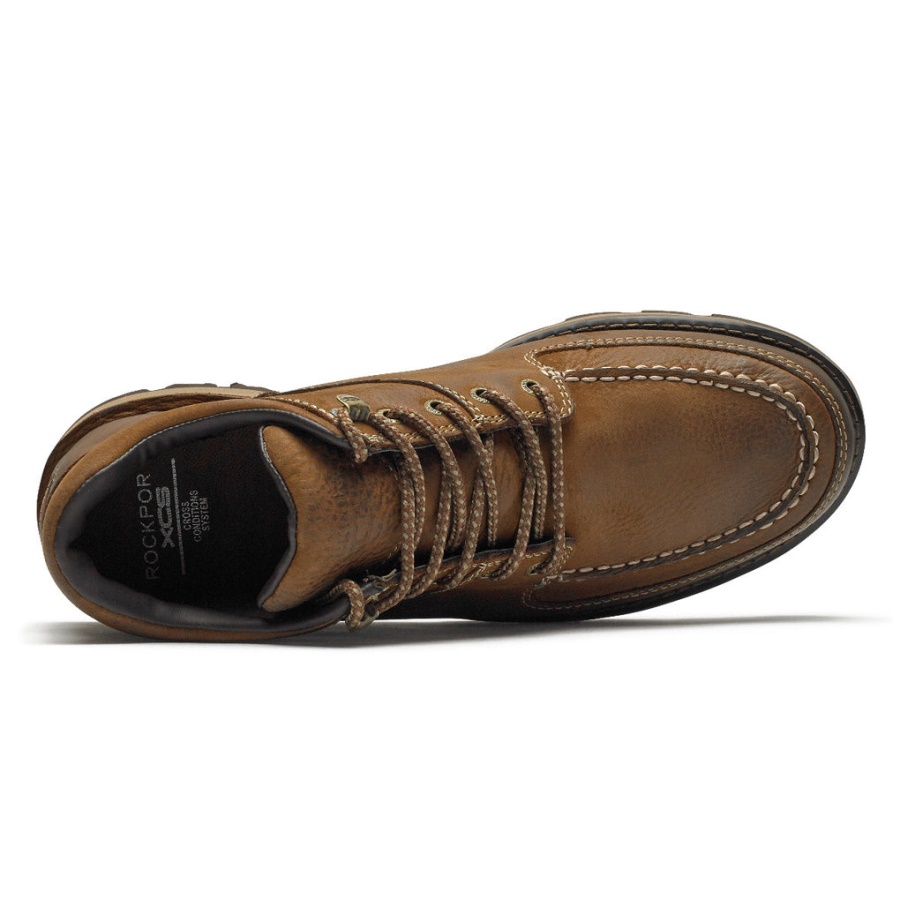 Bota Chukka Masculina Rockport Umbwe II Impermeável Boston Tan Couro