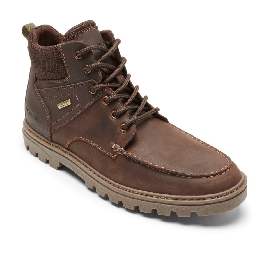 Bota Moc Toe Masculina Rockport à Prova D'água Camurça De Couro Java
