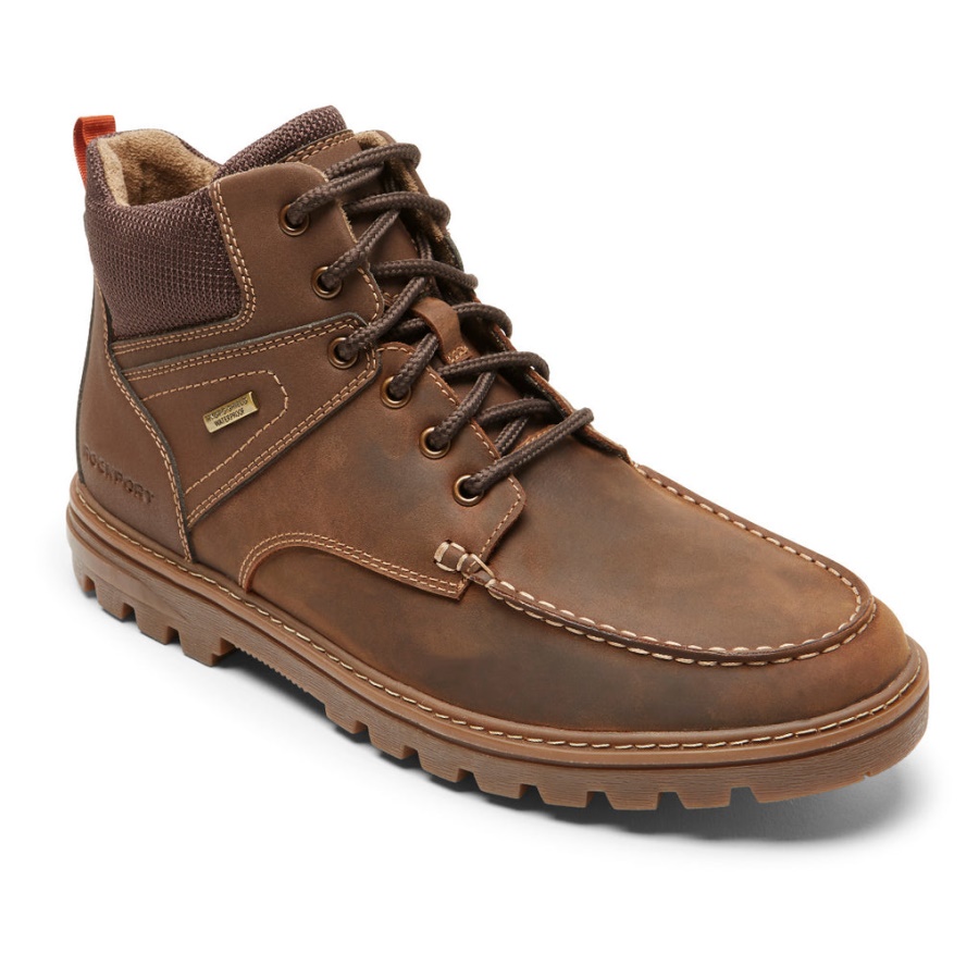 Rockport Masculino Pronto Para O Clima Bota Moc Toe à Prova D'água Nova Camurça De Couro Bronzeado