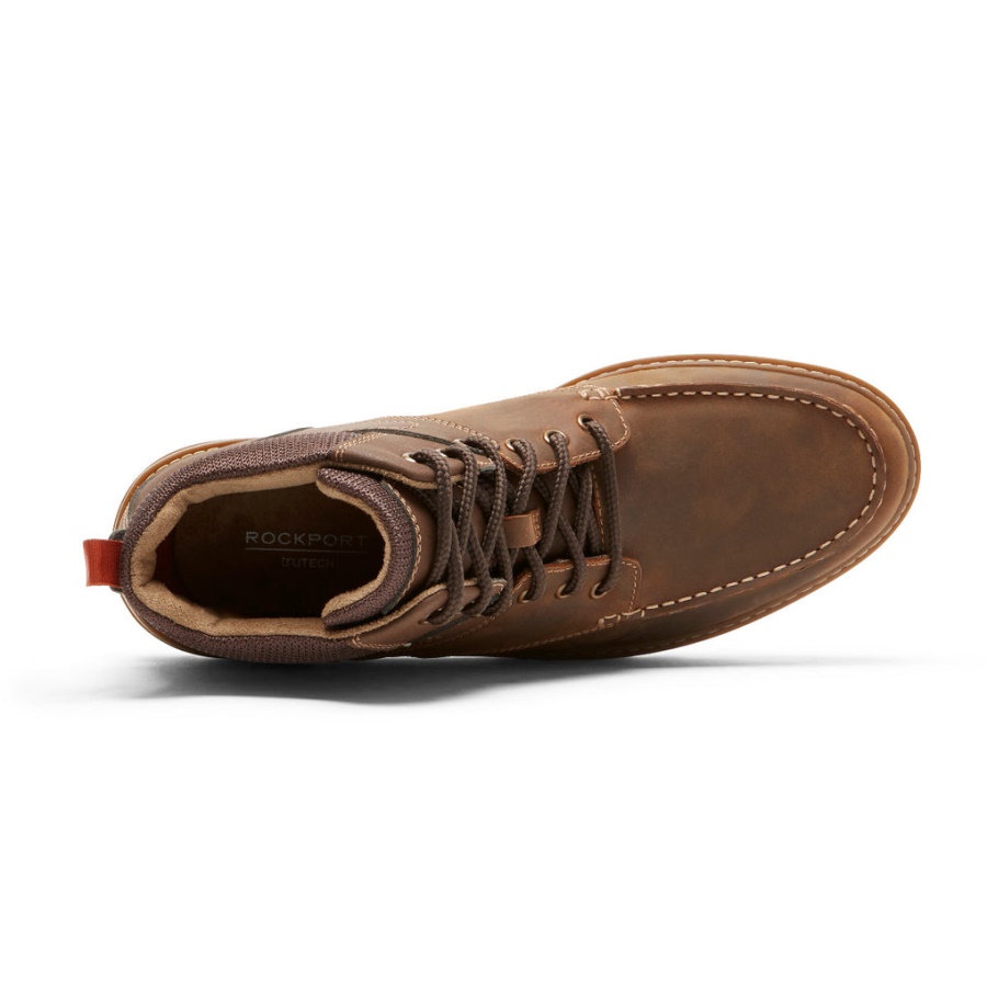 Rockport Masculino Pronto Para O Clima Bota Moc Toe à Prova D'água Nova Camurça De Couro Bronzeado
