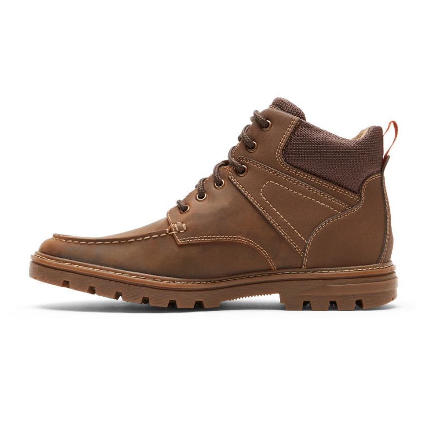 Rockport Masculino Pronto Para O Clima Bota Moc Toe à Prova D'água Nova Camurça De Couro Bronzeado