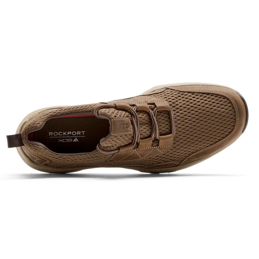 Tênis Masculino Rockport Xcs Spruce Pico Slip-on Boston Tan Couro Malha