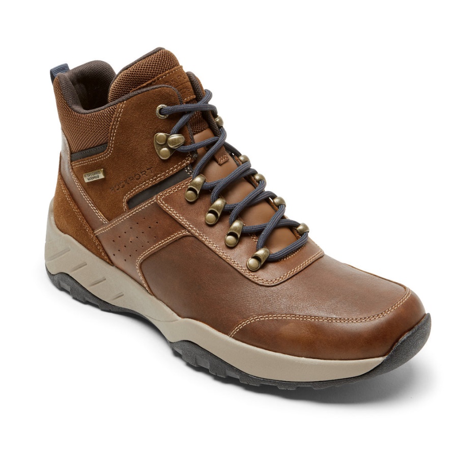 Bota Trekker Masculina Rockport Xcs Spruce Pico Impermeável Marrom