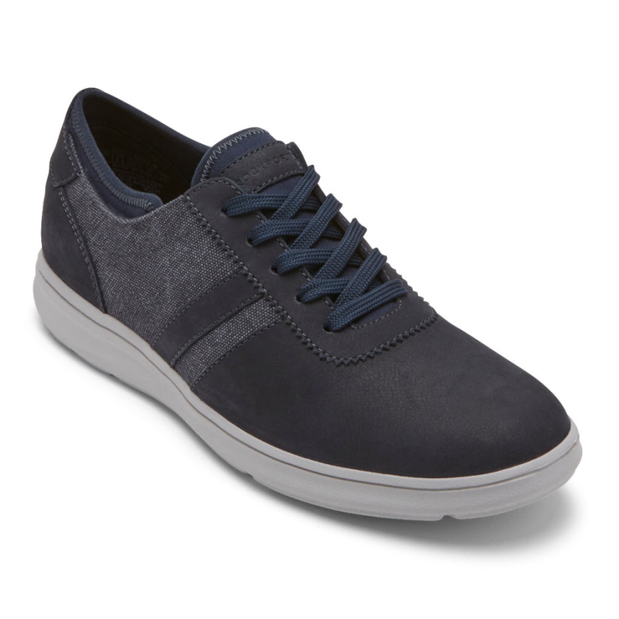 Rockport Masculino Zaden 5-eye Ubal Tênis Novo Vestido Azul Lona Nobuck