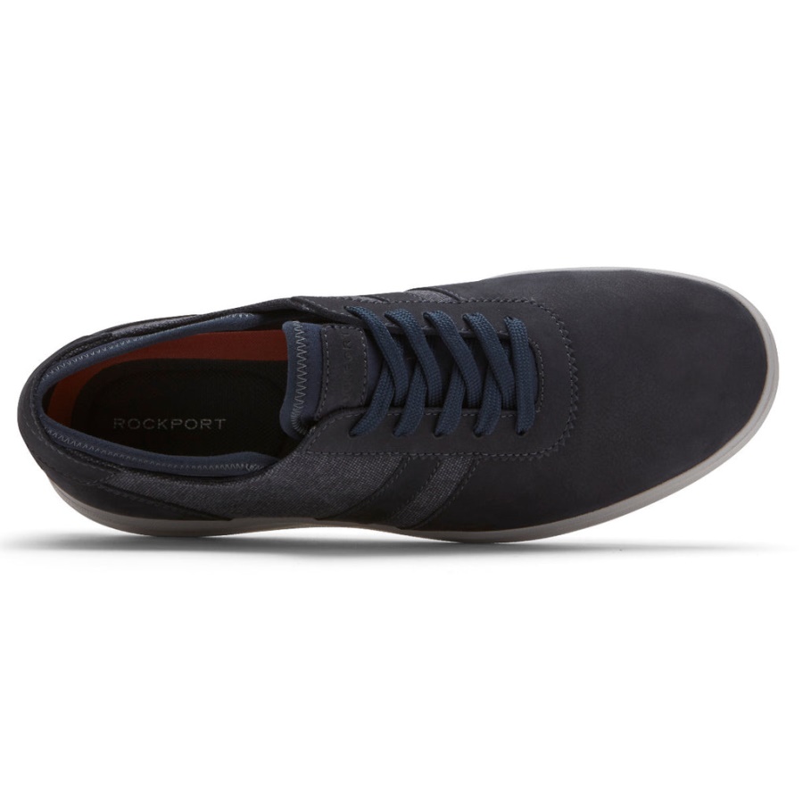 Rockport Masculino Zaden 5-eye Ubal Tênis Novo Vestido Azul Lona Nobuck