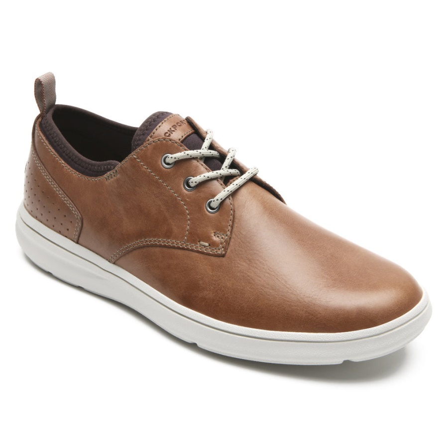 Sementes Masculinas Rockport Bico Liso Oxford Boston Couro Tan