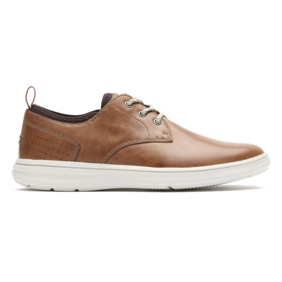 Sementes Masculinas Rockport Bico Liso Oxford Boston Couro Tan