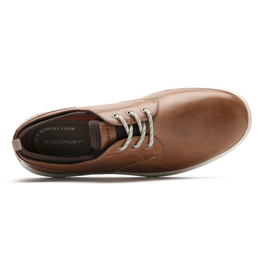Sementes Masculinas Rockport Bico Liso Oxford Boston Couro Tan