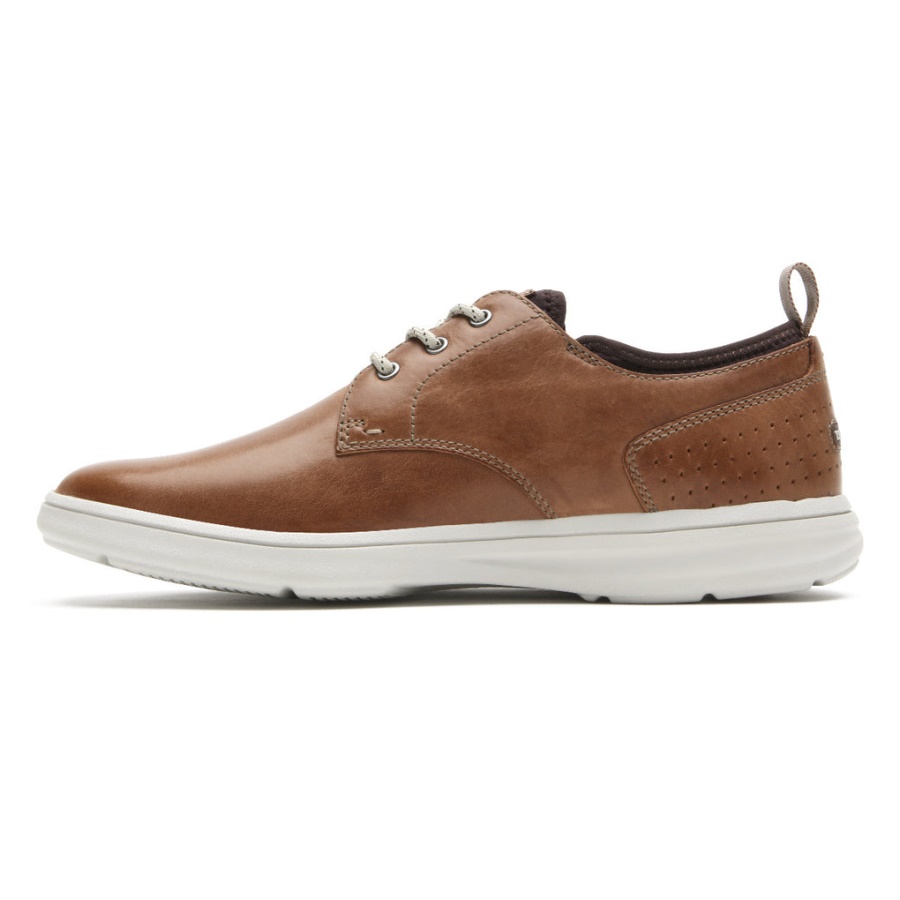 Sementes Masculinas Rockport Bico Liso Oxford Boston Couro Tan