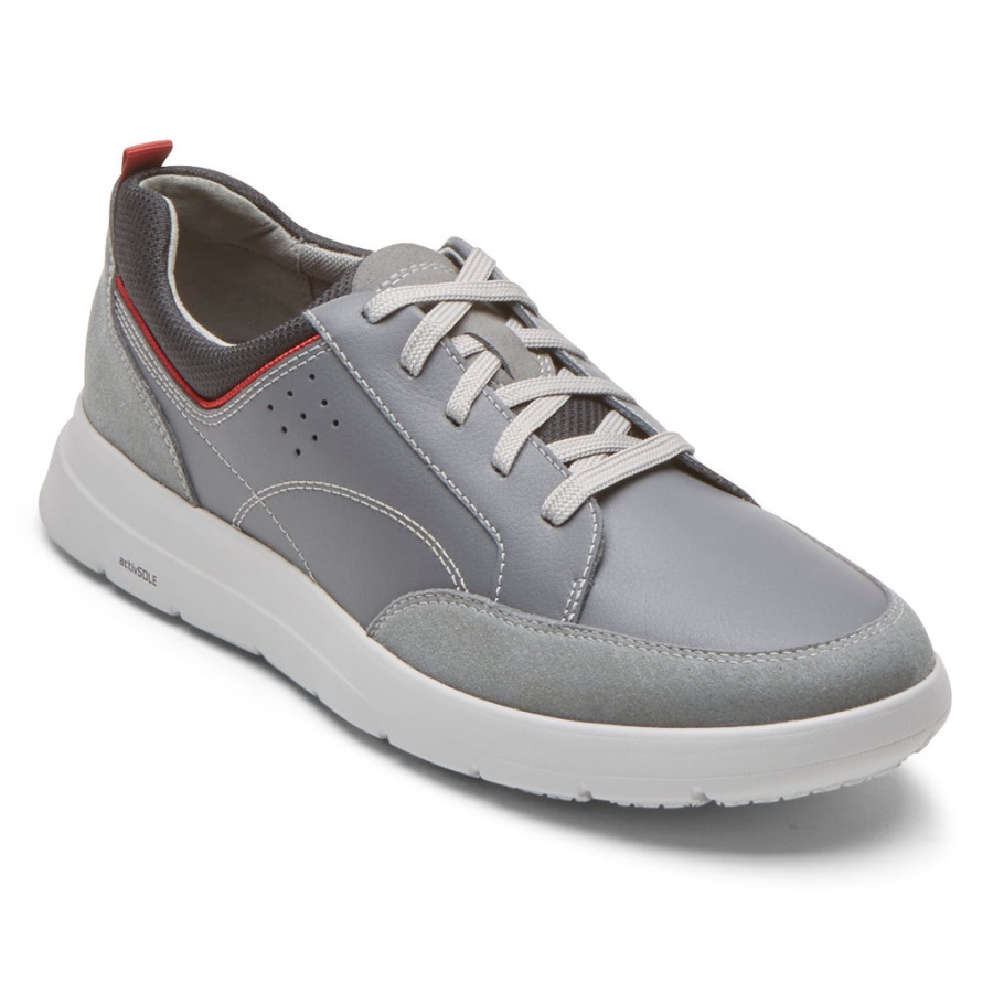 Tênis Masculino Rockport Truflex Cayden Couro Cinza Aço Camurça