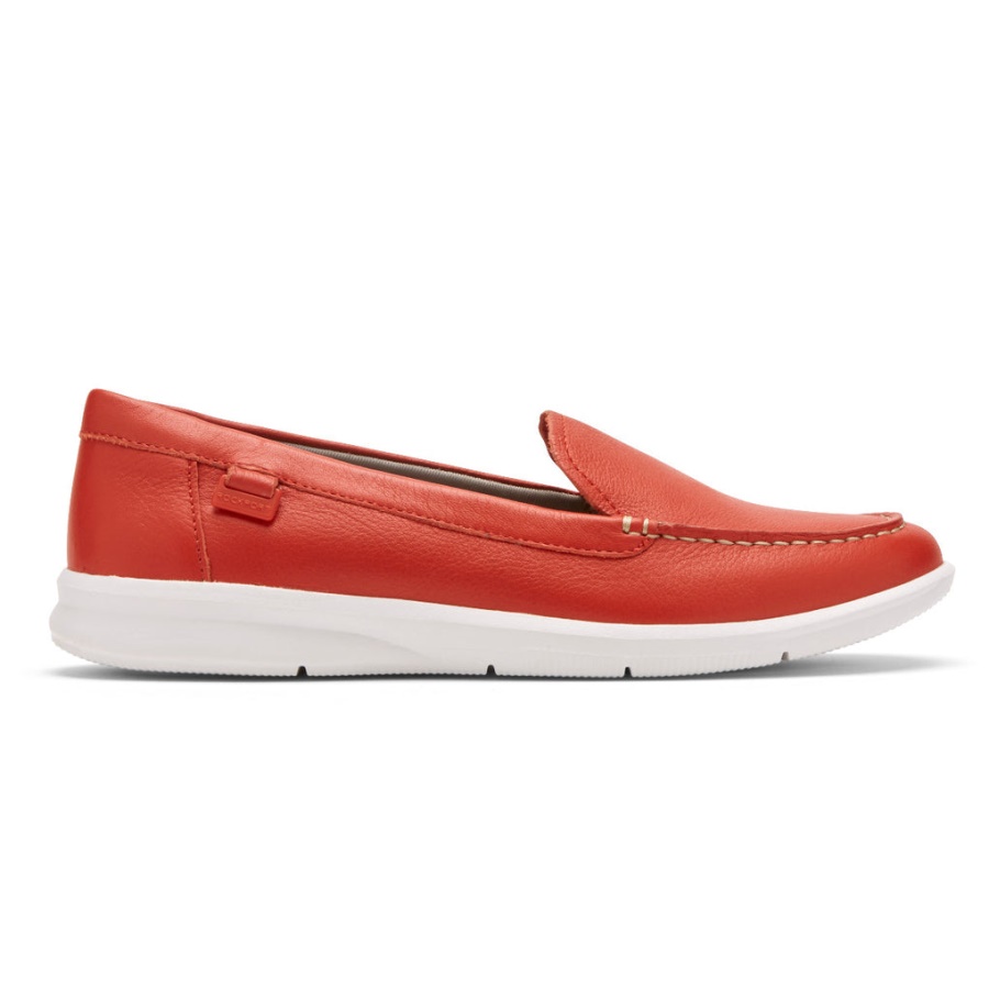 Mocassim Feminino Ayva Lavável Rockport Salsa Vermelho Couro Lavável