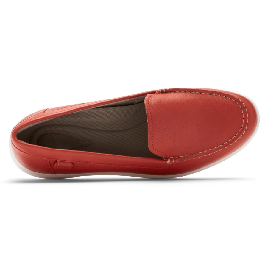 Mocassim Feminino Ayva Lavável Rockport Salsa Vermelho Couro Lavável