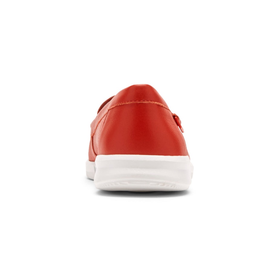 Mocassim Feminino Ayva Lavável Rockport Salsa Vermelho Couro Lavável