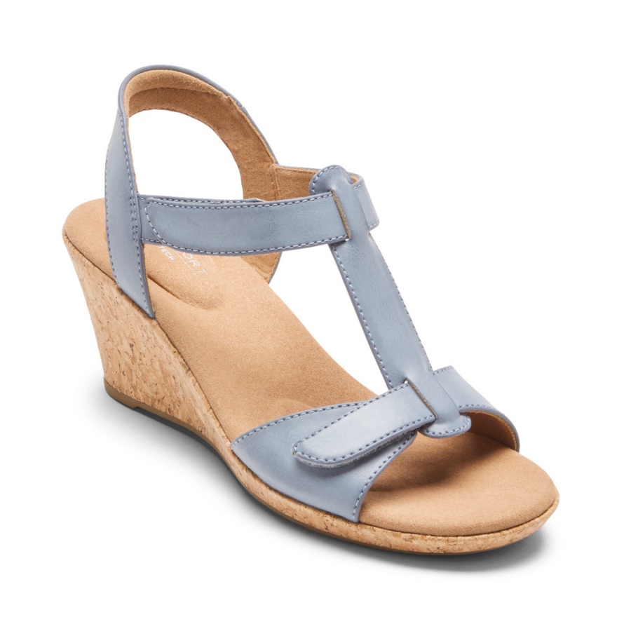 Sandália Blanca T-strap Feminina Rockport Cambraia Azul