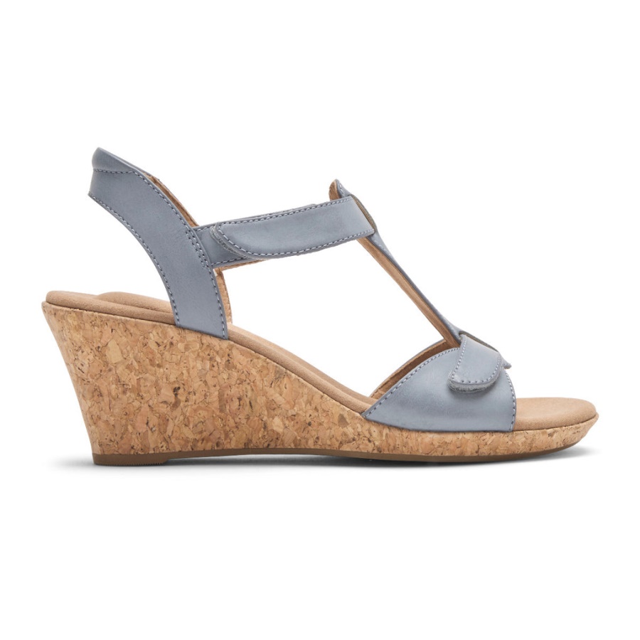 Sandália Blanca T-strap Feminina Rockport Cambraia Azul
