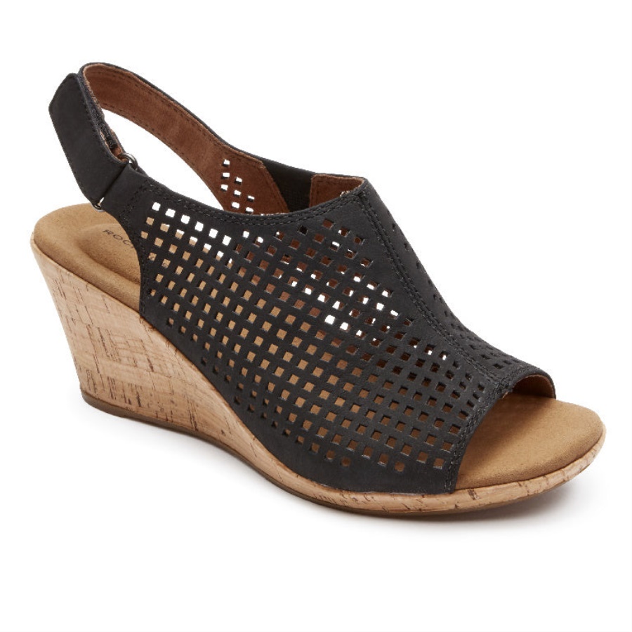 Sandália Feminina Rockport Briah Perf Sling Nobuck Preto