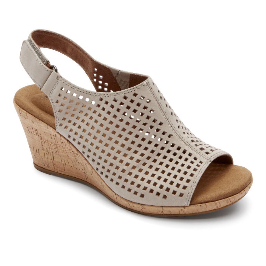 Sandália Feminina Rockport Briah Perf Sling Couro Taupe