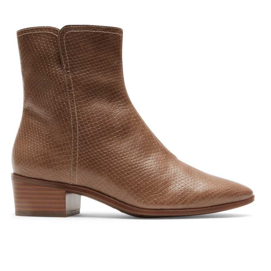 Bota Média Feminina Geovana Rockport Khaki Snake