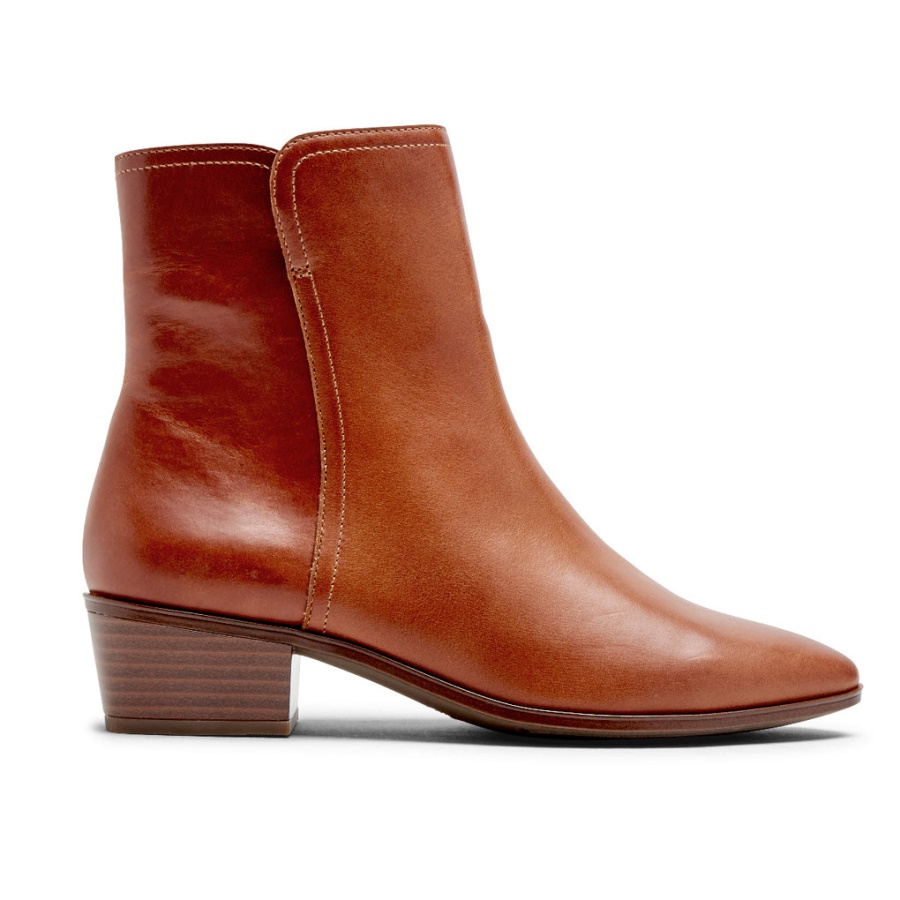 Botas Médias Femininas Rockport Geovana Tan Couro Impermeável