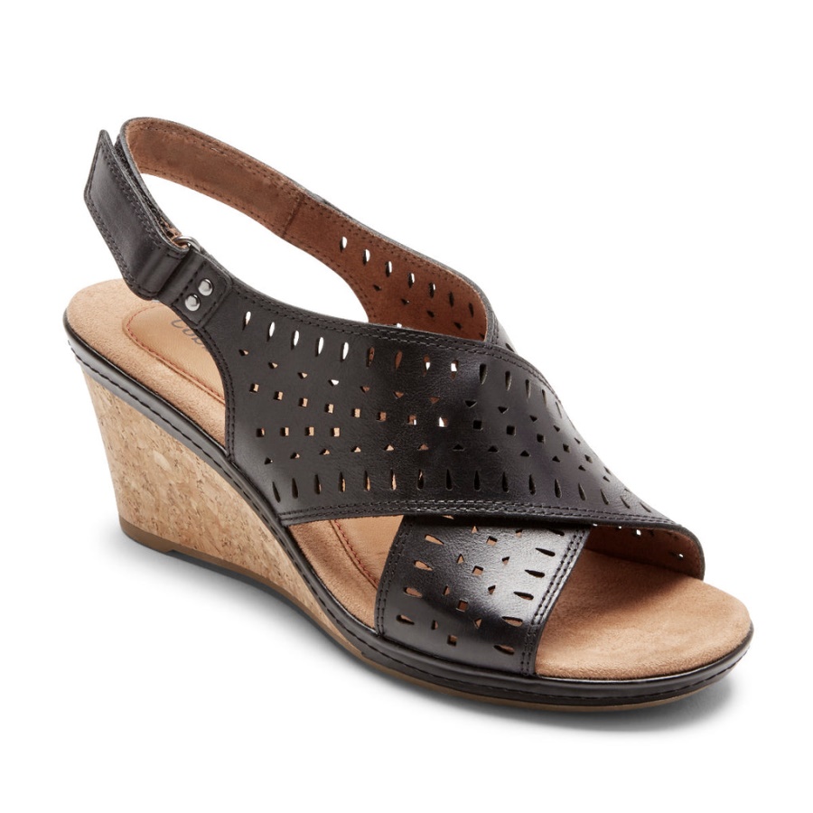 Sandália De Cunha Slingback Janna Feminina Rockport Couro Preto