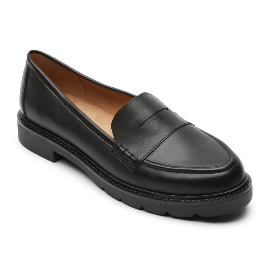 Mocassim Feminino Rockport Kacey Penny De Couro Preto