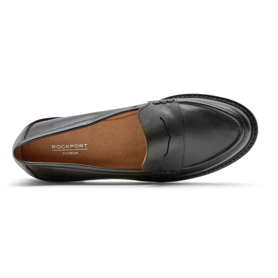 Mocassim Feminino Rockport Kacey Penny De Couro Preto