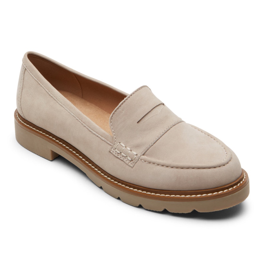 Mocassim Feminino Kacey Penny Loafer Taupe Nubuck Rockport
